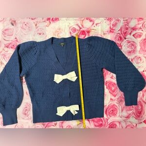 Express Navy Cardigan with Cream Bow Accents